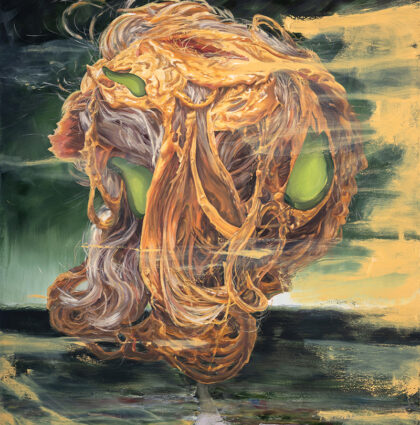 Cheesy hair blob hovering above a barren landscape