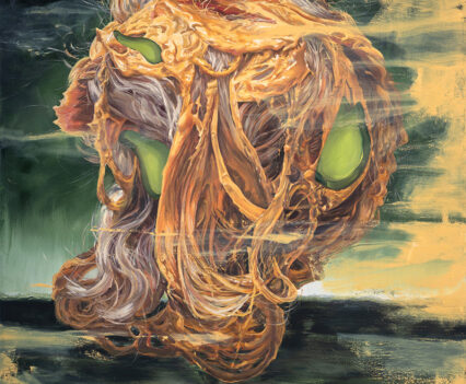 Cheesy hair blob hovering above a barren landscape